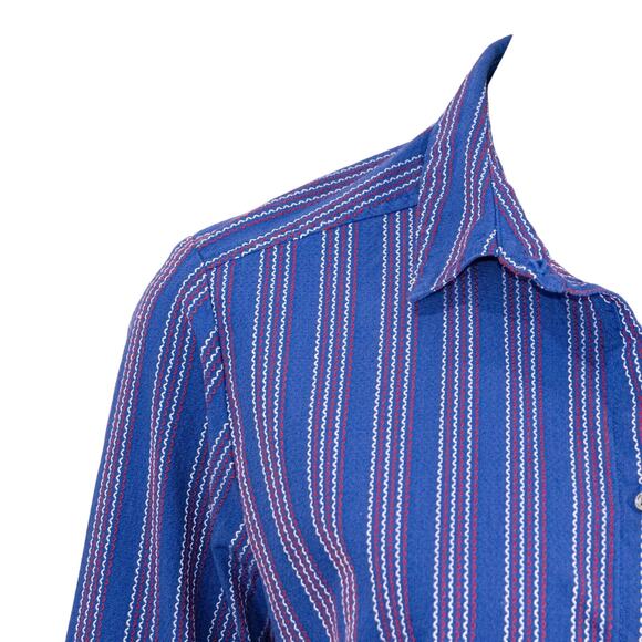 XiRENA Button up Shirt in Blue red Embroidered stripe size Small - Picture 10 of 11